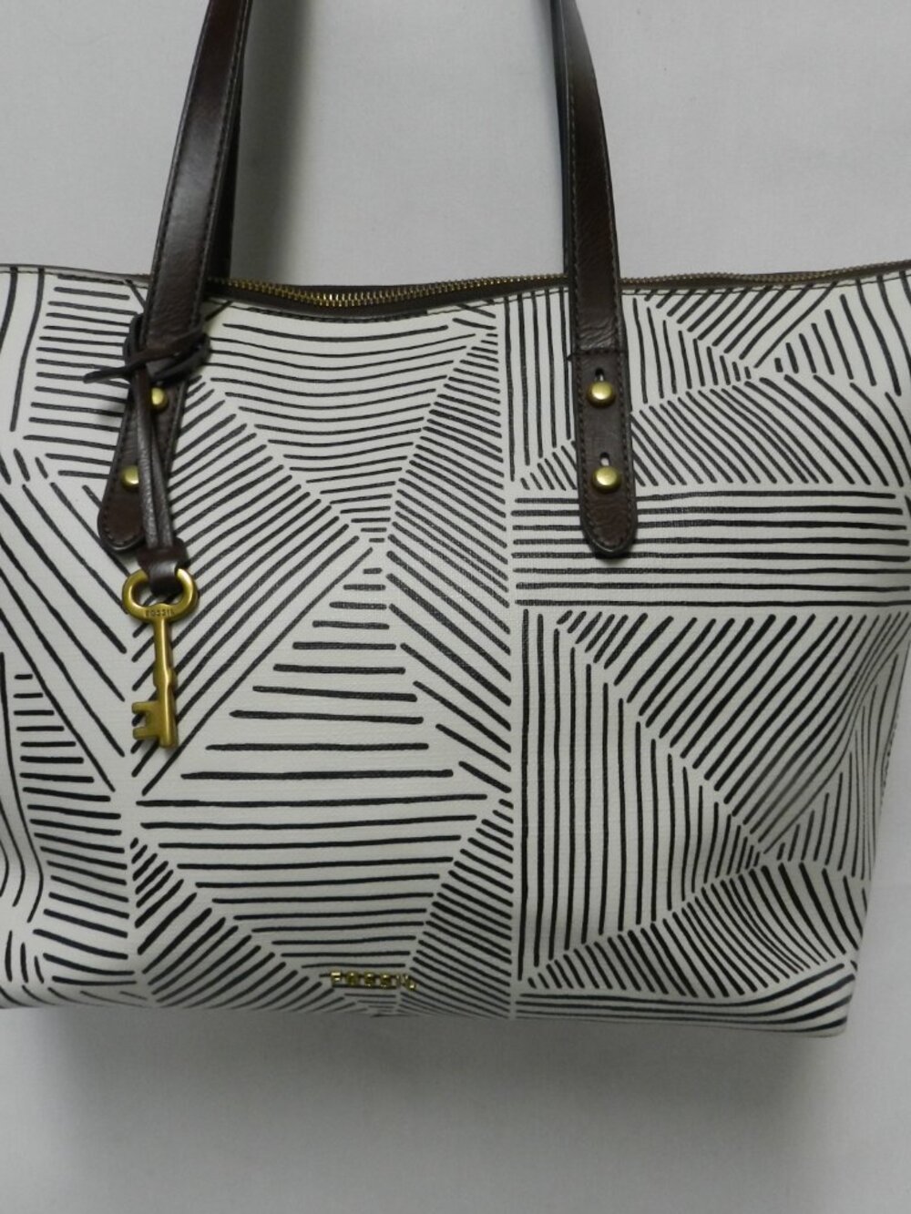 Fossil Rachel coated canvas large tote bag purse front and back Pocket zip top - Picture 3 of 5